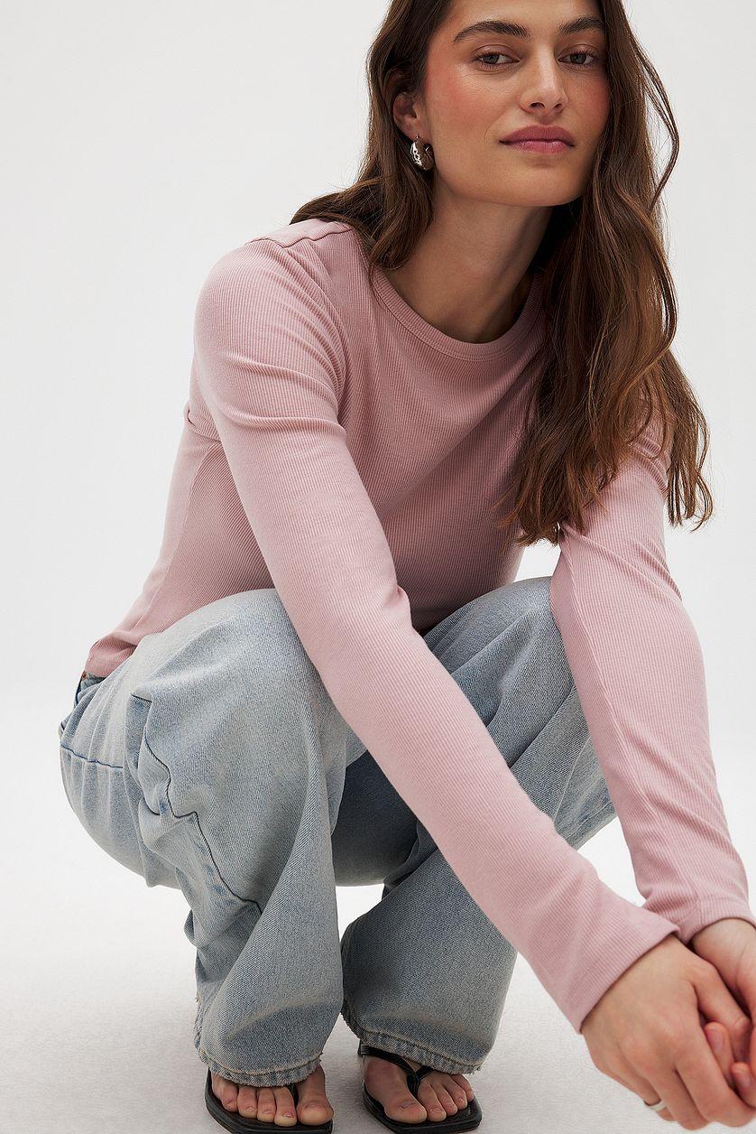 Round Neck Rib Long Sleeve Top Product Image