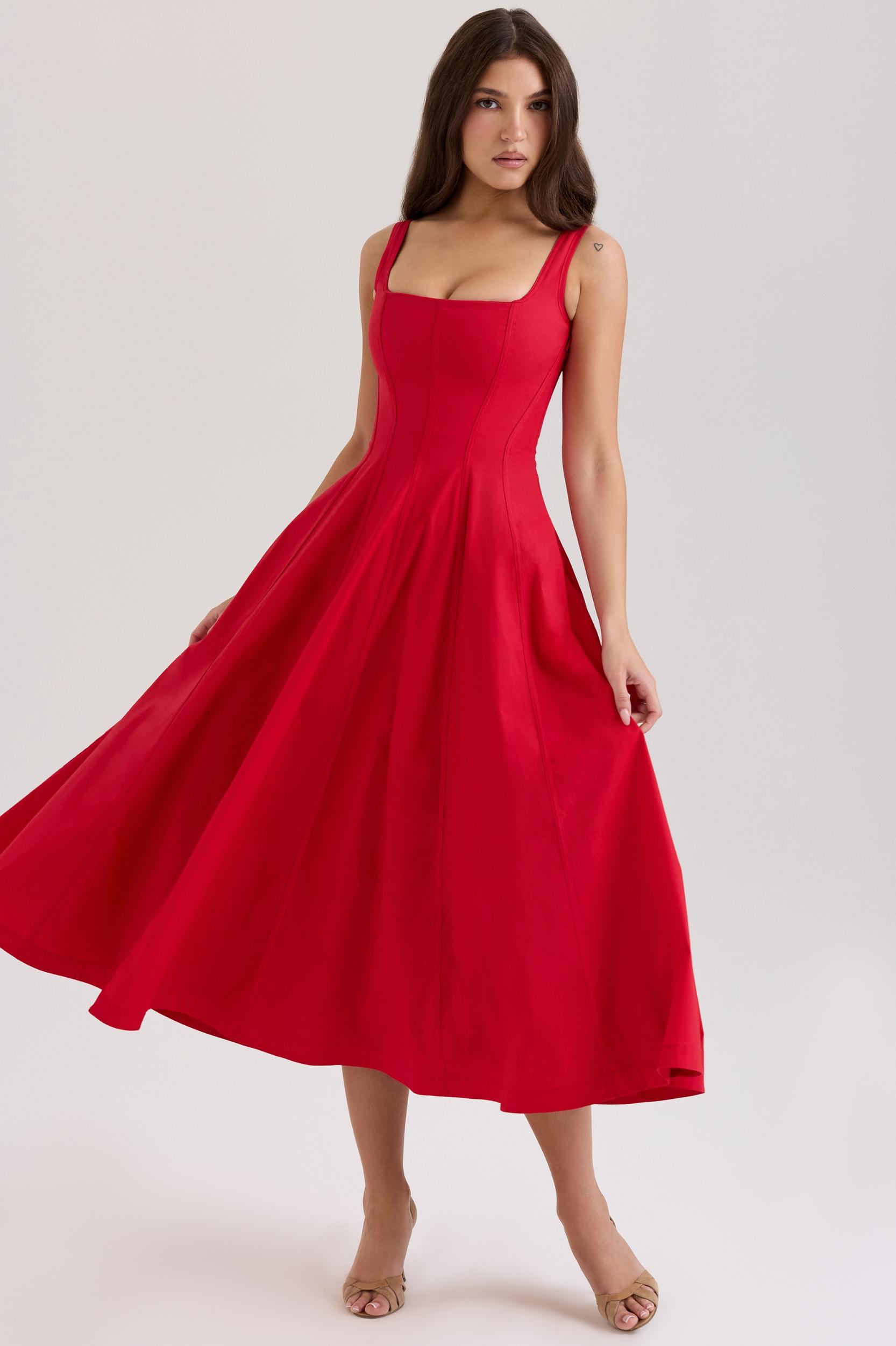 Mariabella  red stretch cotton midi sundress Product Image