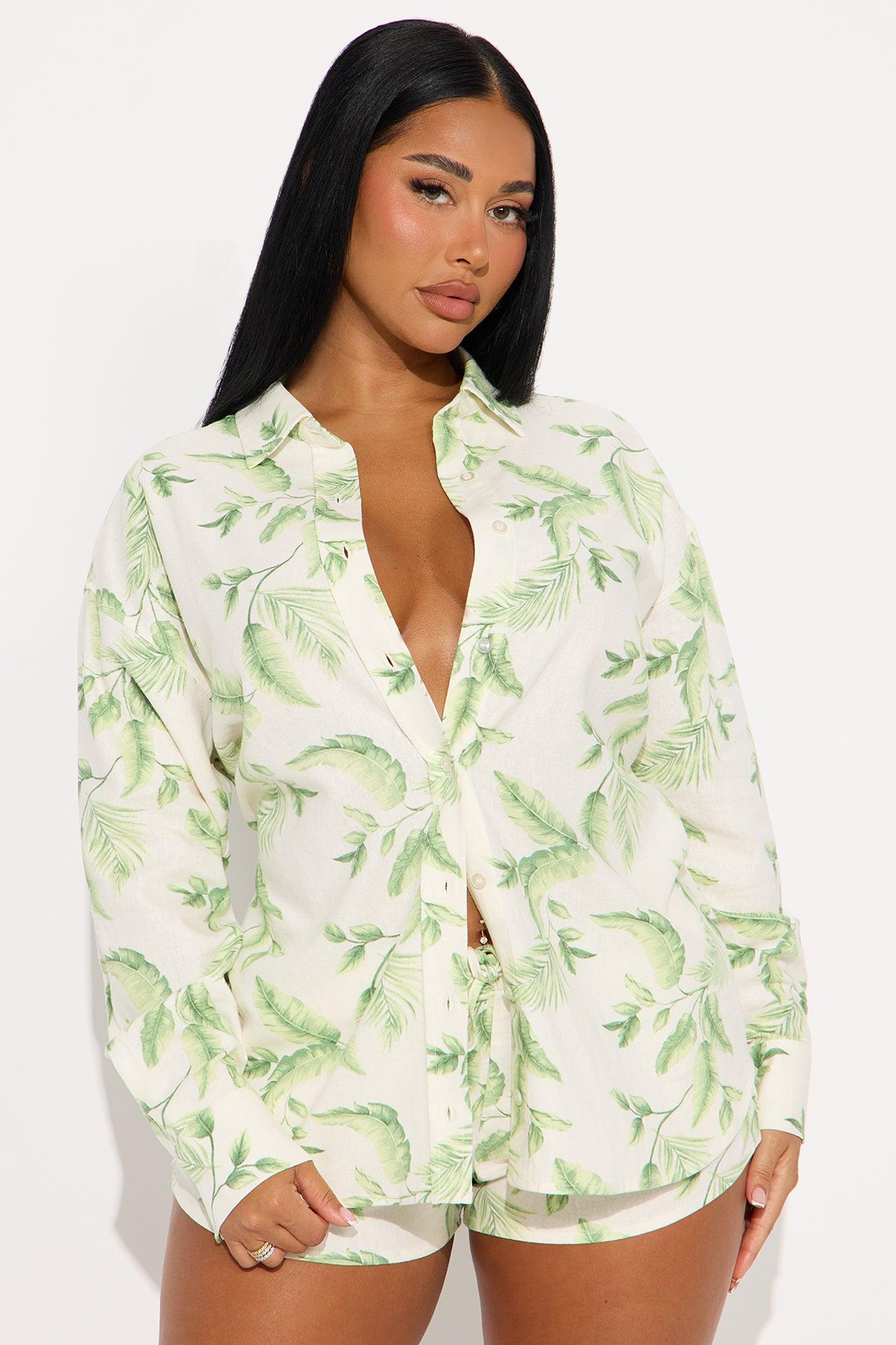 Palms Behavior Linen Short Set - Green/combo Female Product Image