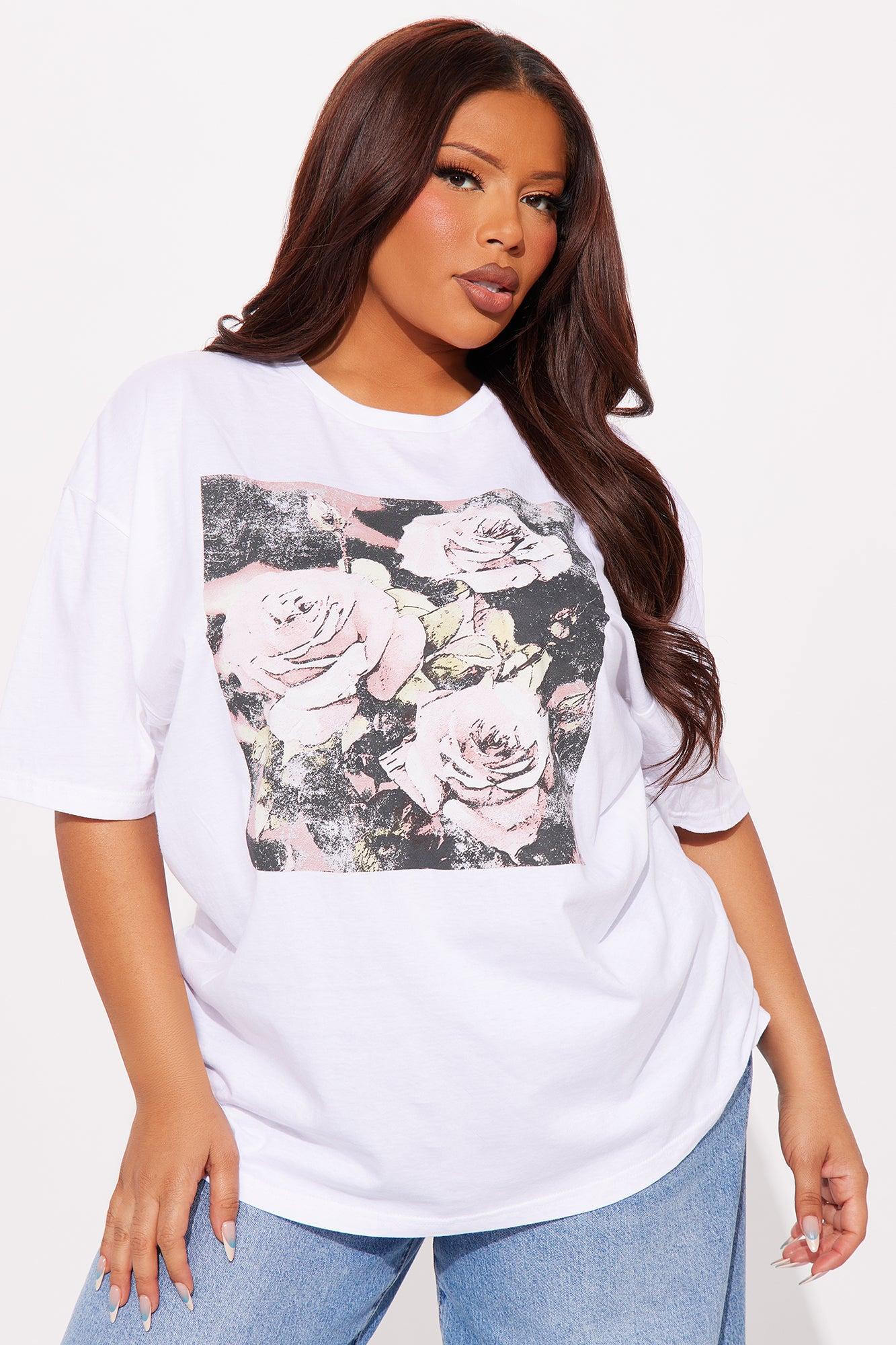Full Bloom Roses Oversized Tee - White Product Image