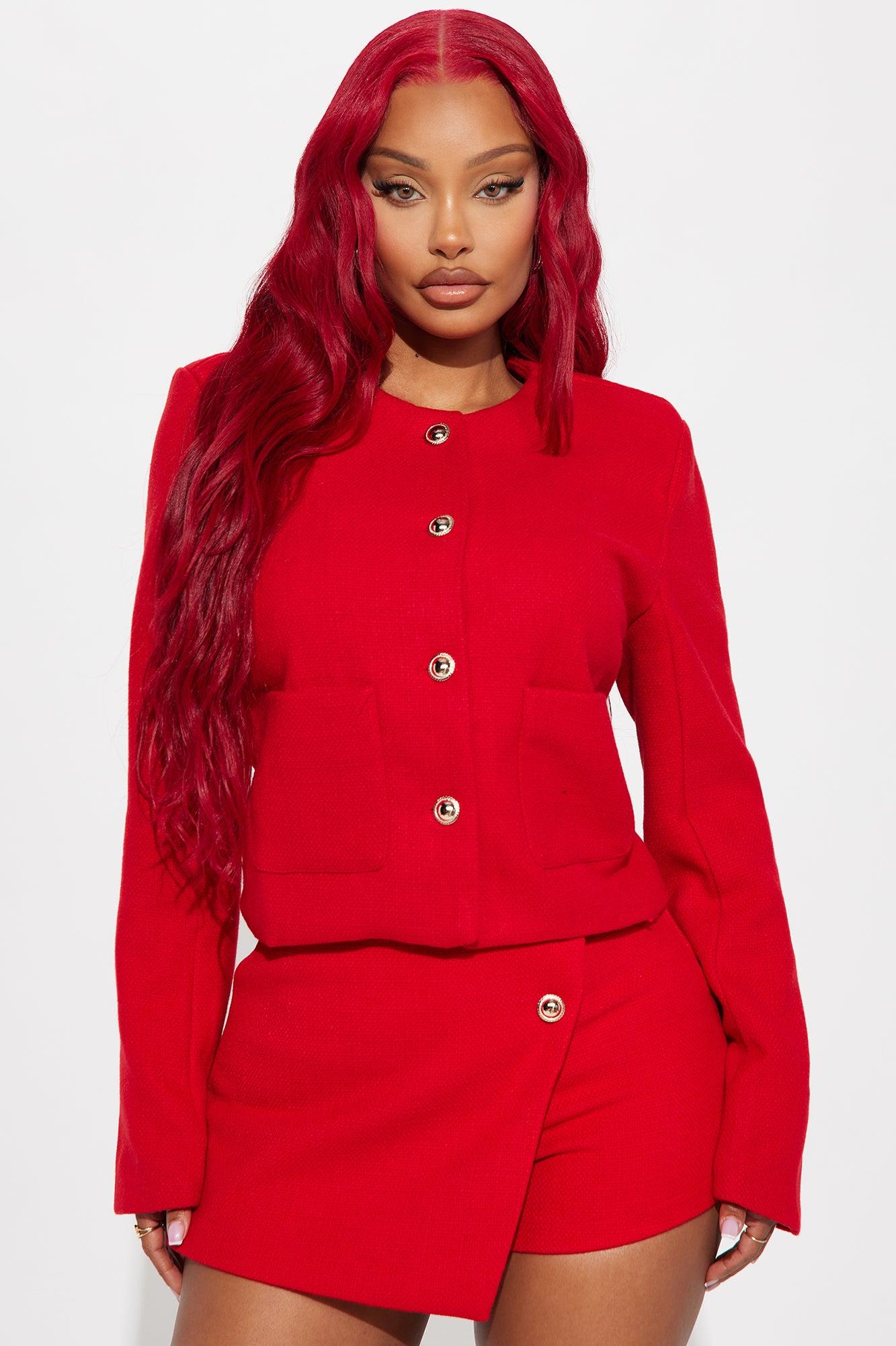 So Demure Tweed Jacket - Red Product Image