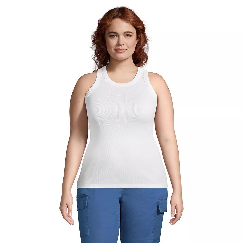 Plus Size Lands' End Ribbed Crewneck Tank Top, Women's, Size: 3XL, White Product Image