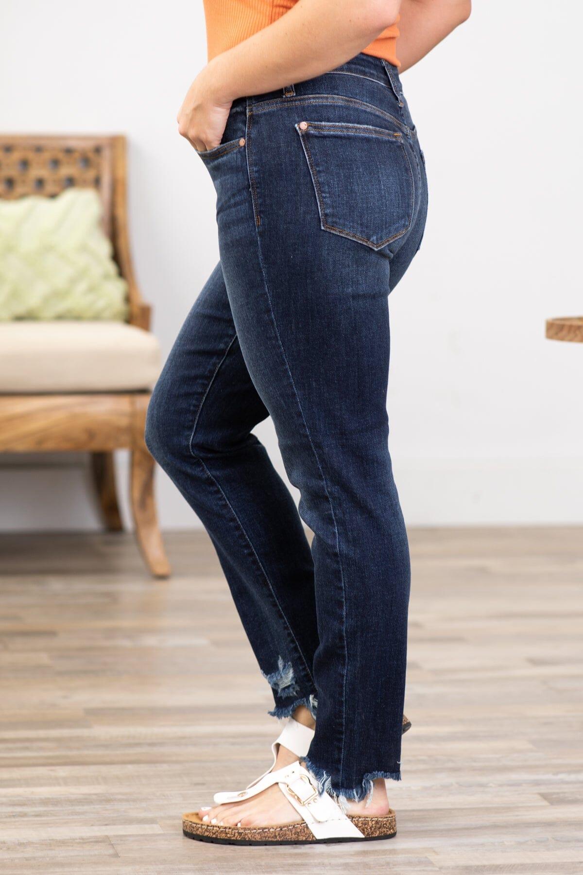 Judy Blue Dark Wash Fray Hem Skinny Jeans Product Image