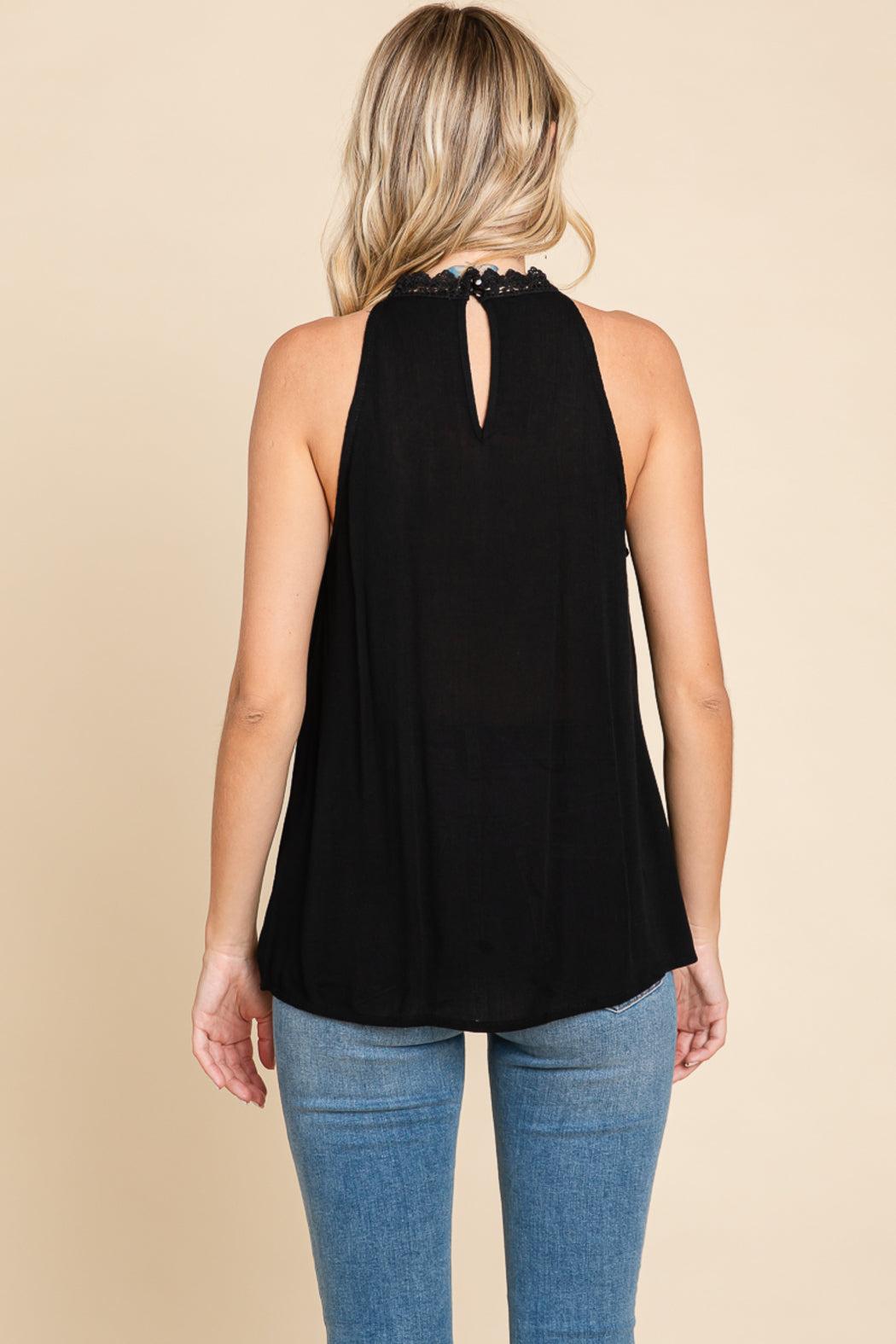 Lace Round Neck Sleeveless Cami Cotton Tops Product Image