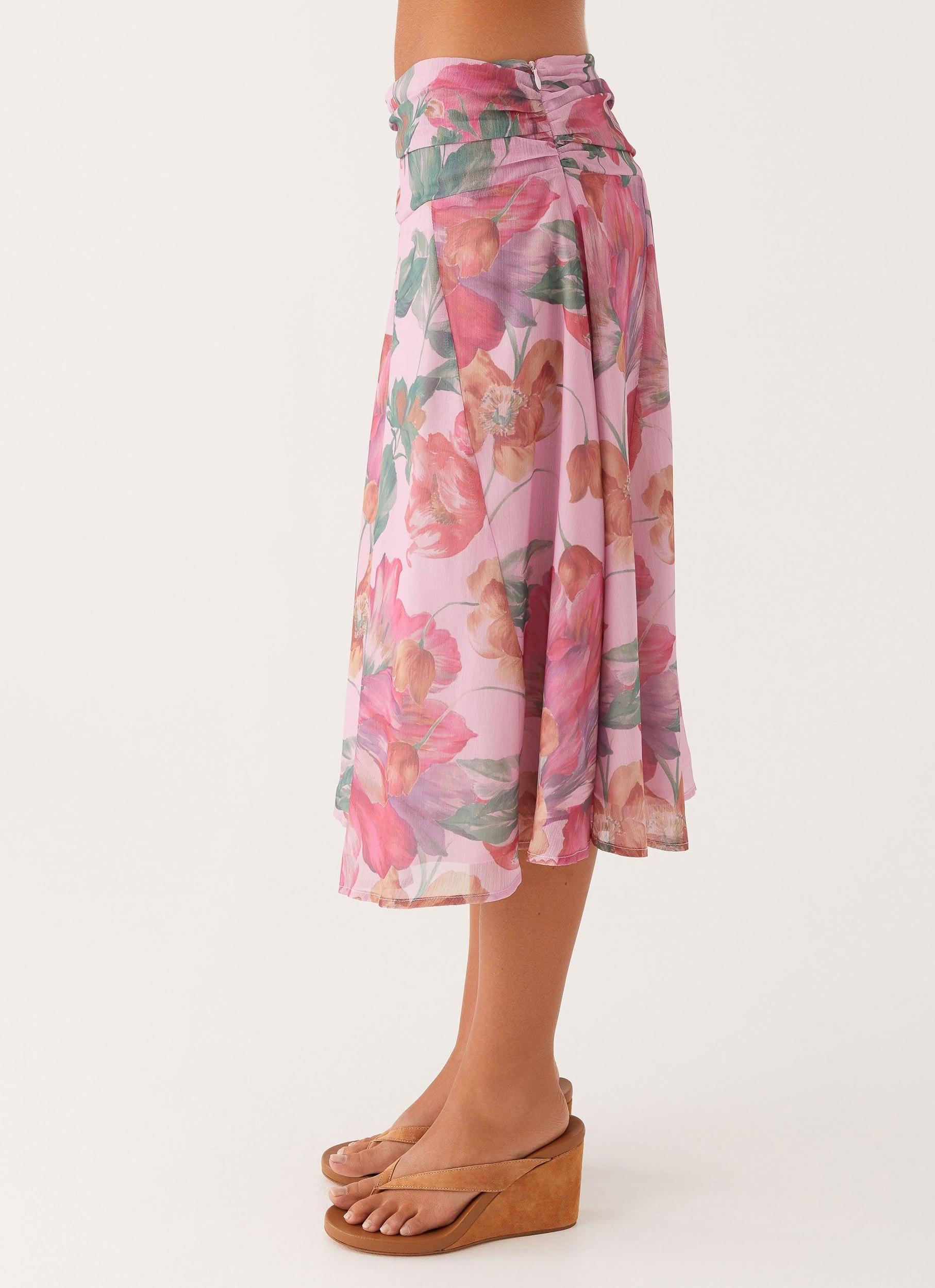 Valley Midi Skirt - Pink Floral Product Image