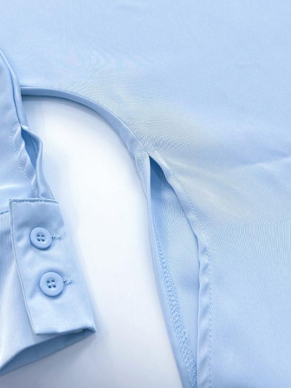 Loose Solid Color Split-Joint Boat Neck Long Sleeves Blouse & Shirt + Skirt Two Pieces Set Product Image