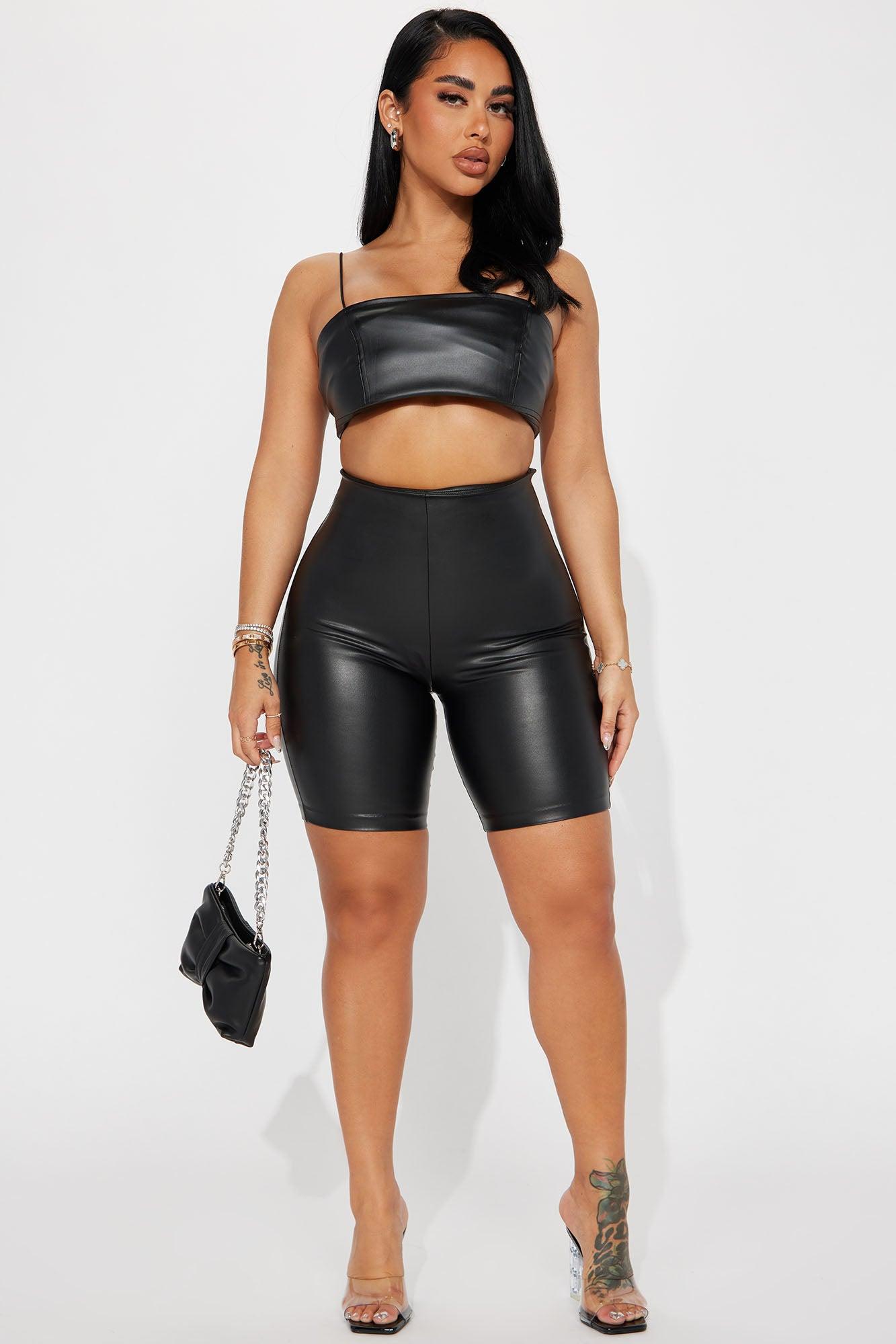 On The Daily Faux Leather Biker Short - Black Product Image