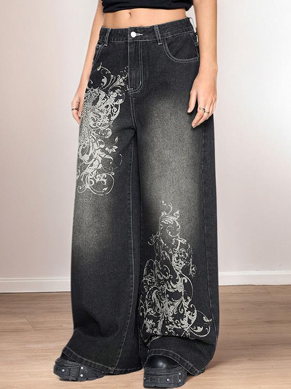 Retro Floral Prints Boyfriend Jeans Product Image