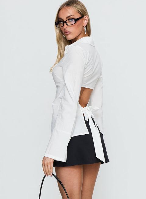 Lesper Long Sleeve Tie Back Top White Product Image