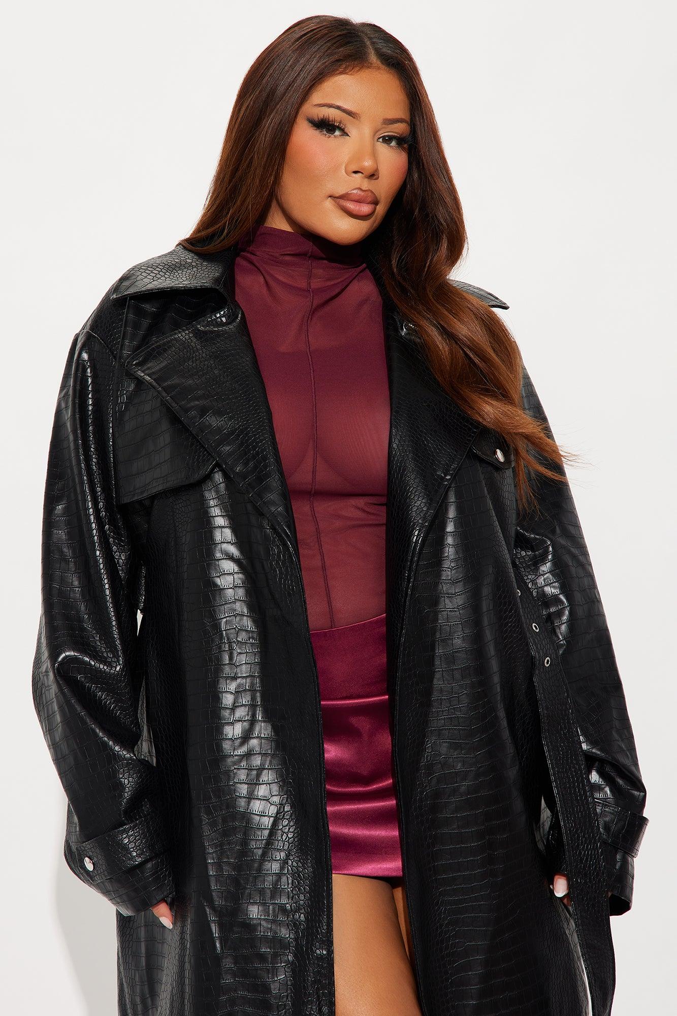 Noah Croc Faux Leather Trench Coat - Black Female Product Image