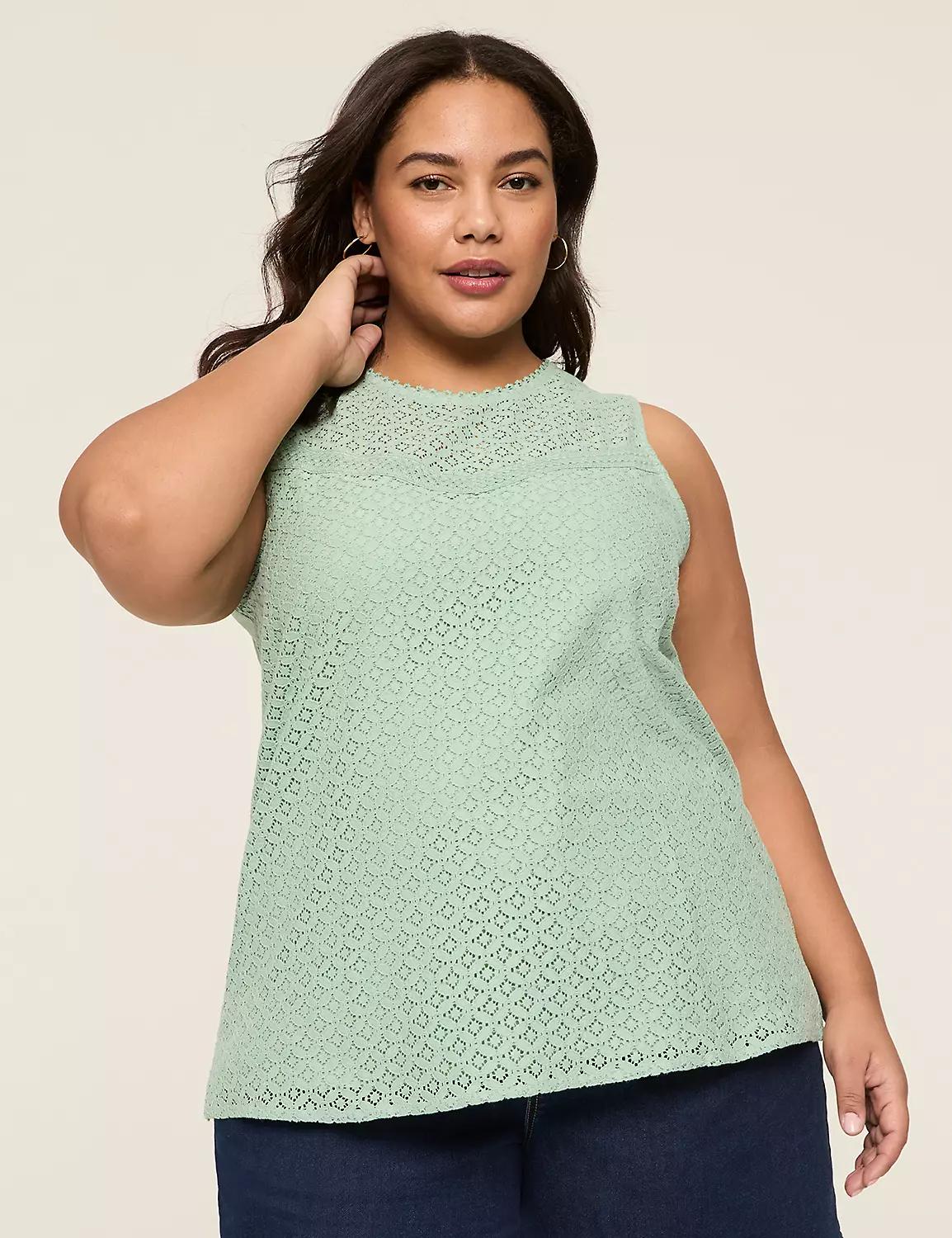 Eyelet & Knit Crew-Neck Top Product Image