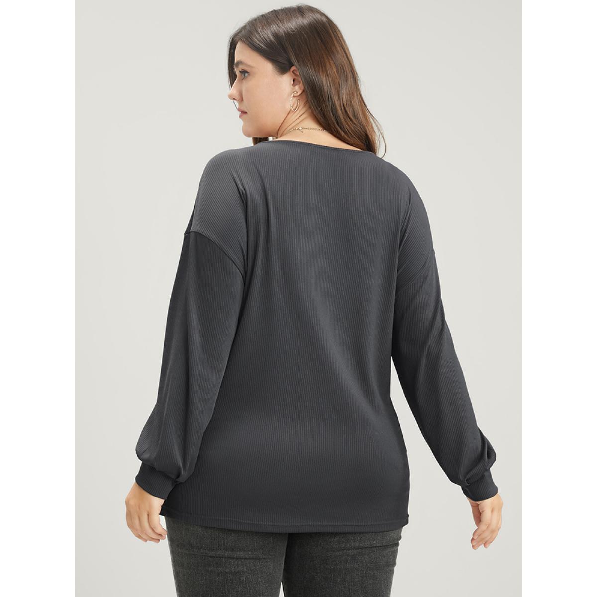 Plus Size Solid Wrap Rib Knit Sweatshirt Women DimGray Elegant Wrap Loose V-neck Dailywear Sweatshirts BloomChic 10/M Product Image