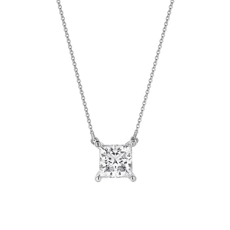 Diamond Brilliance 14k White Gold 1 1/8 Carat T.W. Lab-Grown Diamond Princess Cut Solitaire Necklace, Women's, Size: 18", 14k Gold Product Image