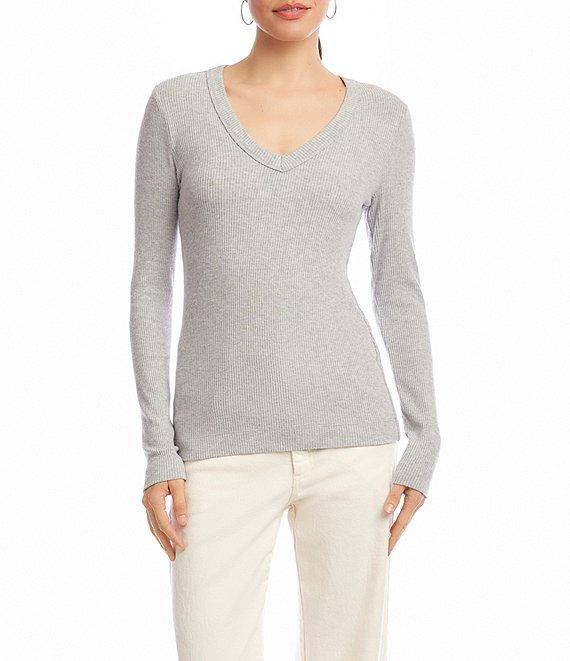 Karen Kane Ribbed Knit V- Neck Long Sleeve Top Product Image