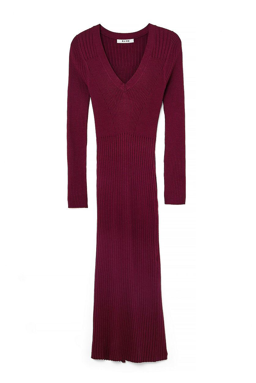 Knitted V-Neck Midi Dress Product Image