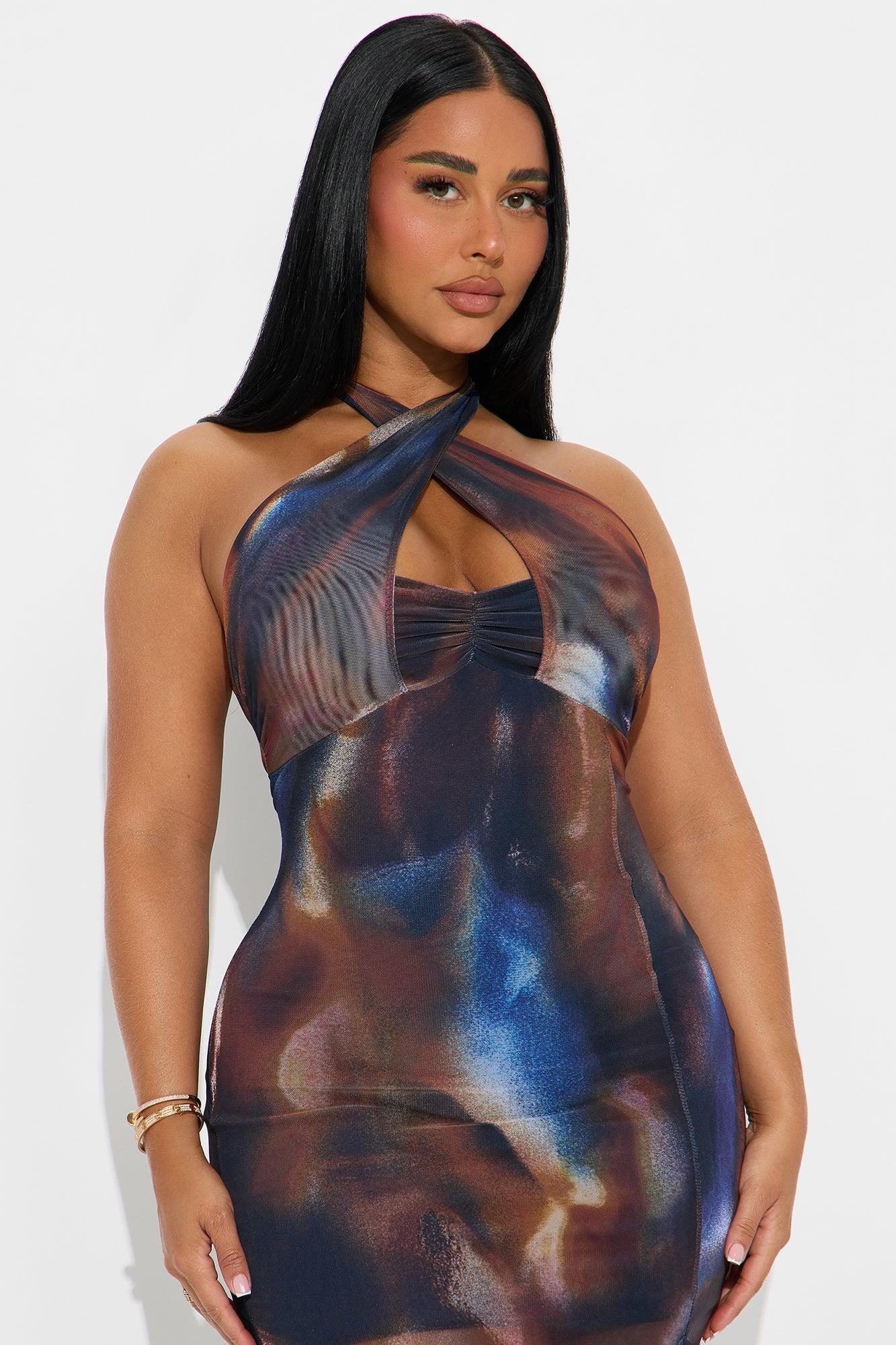 Midnight Muse Cross Halter Maxi Dress - Brown/combo Female Product Image