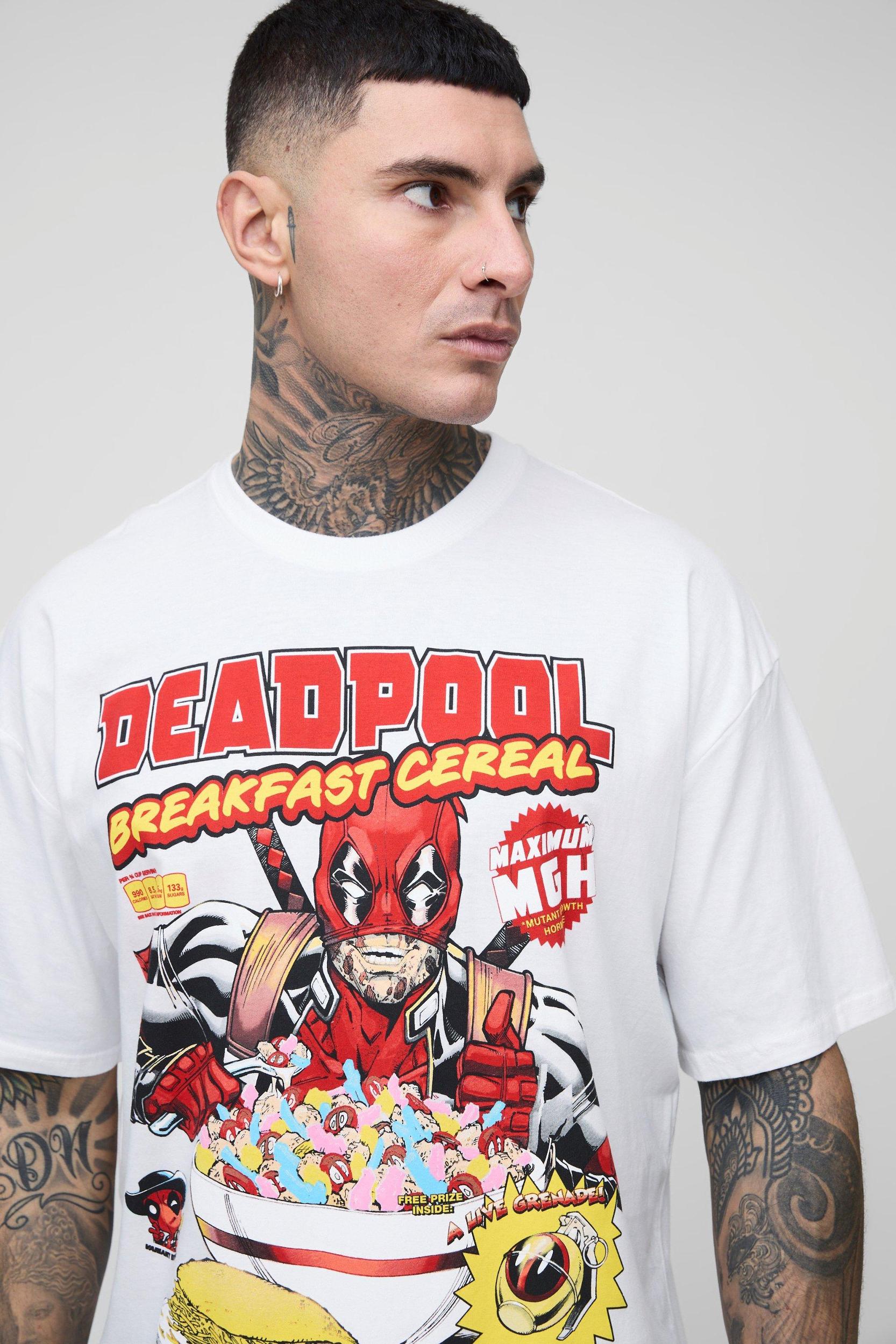 Tall Oversized Deadpool Cereal License Print T-shirt | boohooMAN USA Product Image