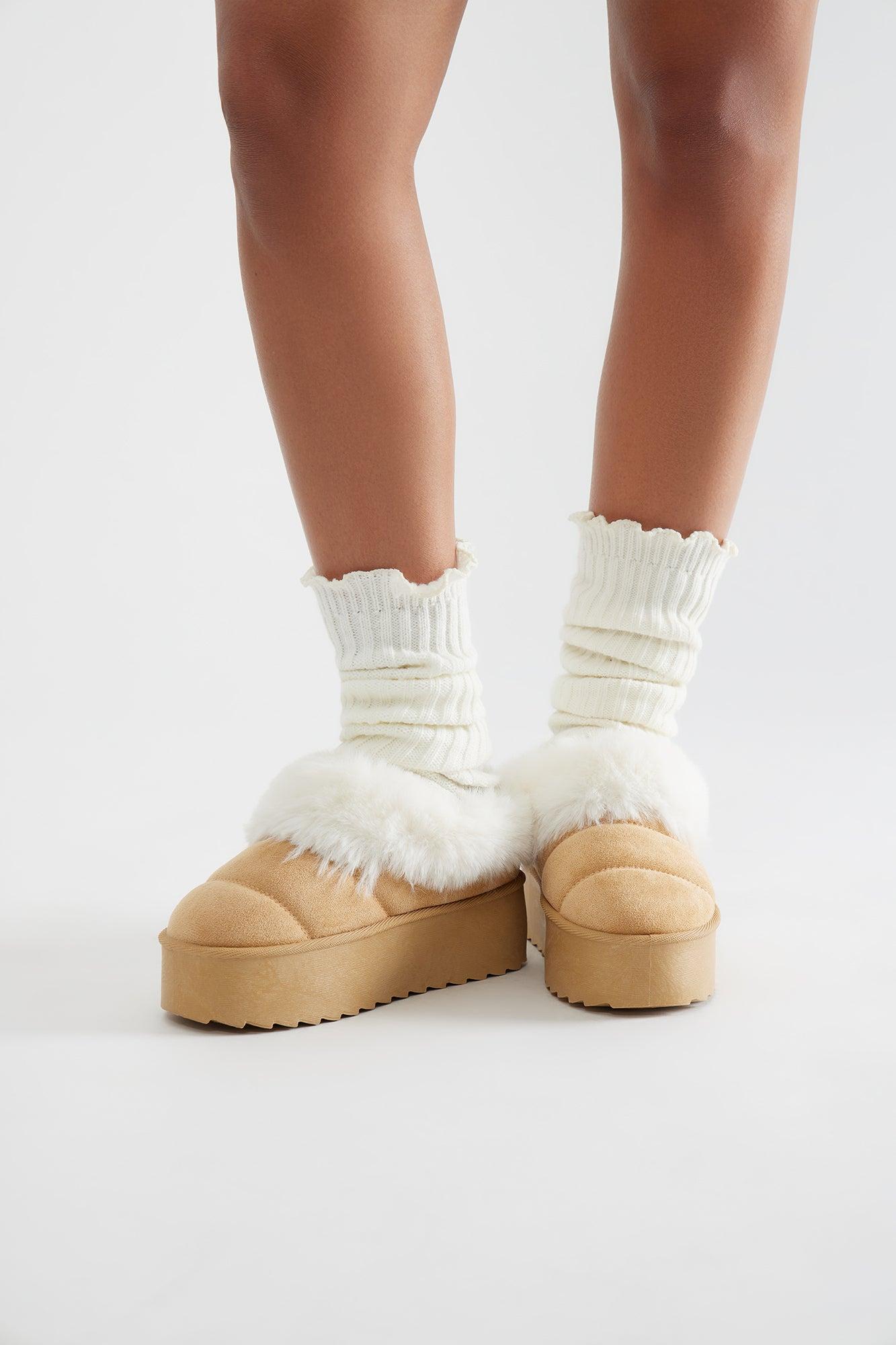 North Pole Fur Trim Booties - Tan Female Product Image