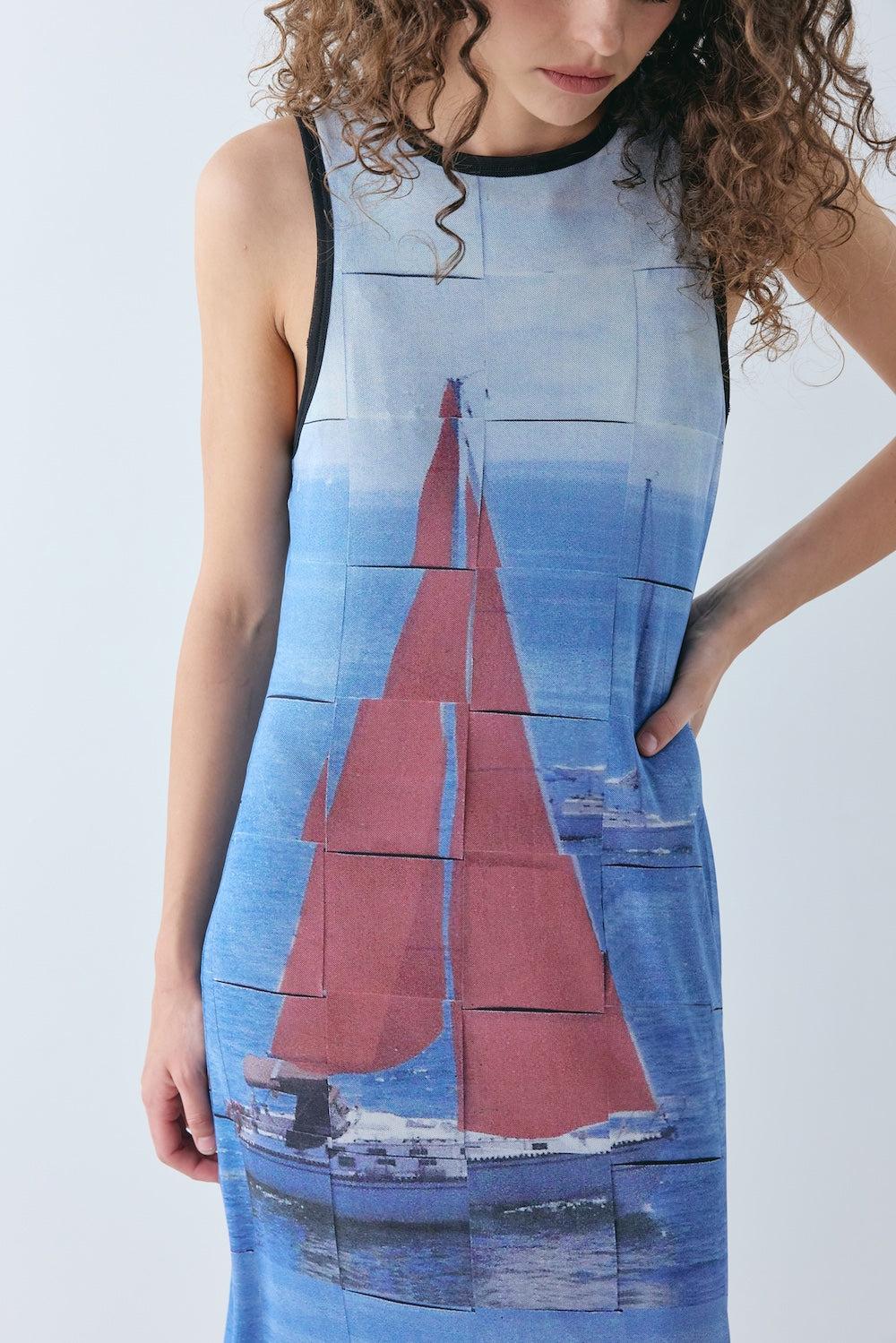 Harriet Mesh Midi Dress Sail Product Image