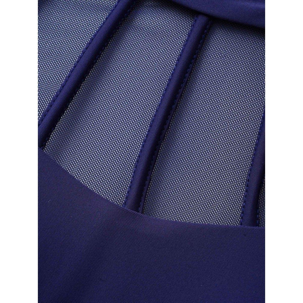 Plus Size Halter Neck Ties Mesh Patchwork Swim Dress Women's Swimwear Indigo Beach Bodycon Halter neck High stretch Curve Swim Dresses BloomChic 28/5X Product Image