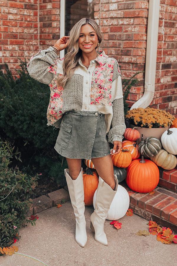 The Meena Denim Skort In Sage Product Image