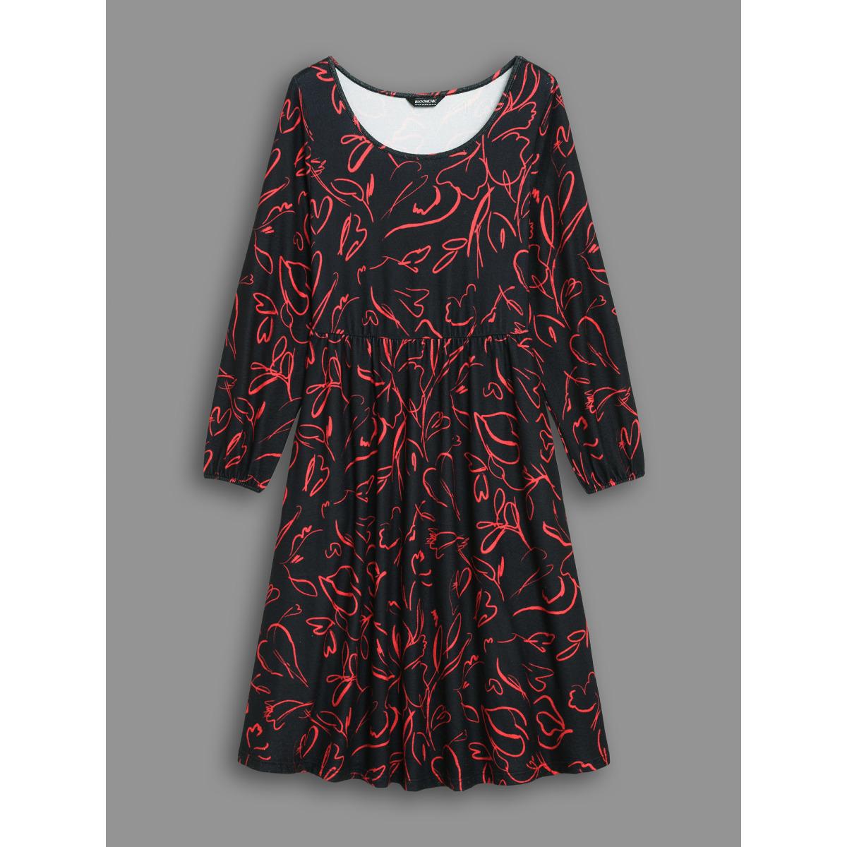 Plus Size Floral Knit Round Neck Midi Dress BlackFlower Women Casual Non Party Curvy Bloomchic 22-24/3X Product Image