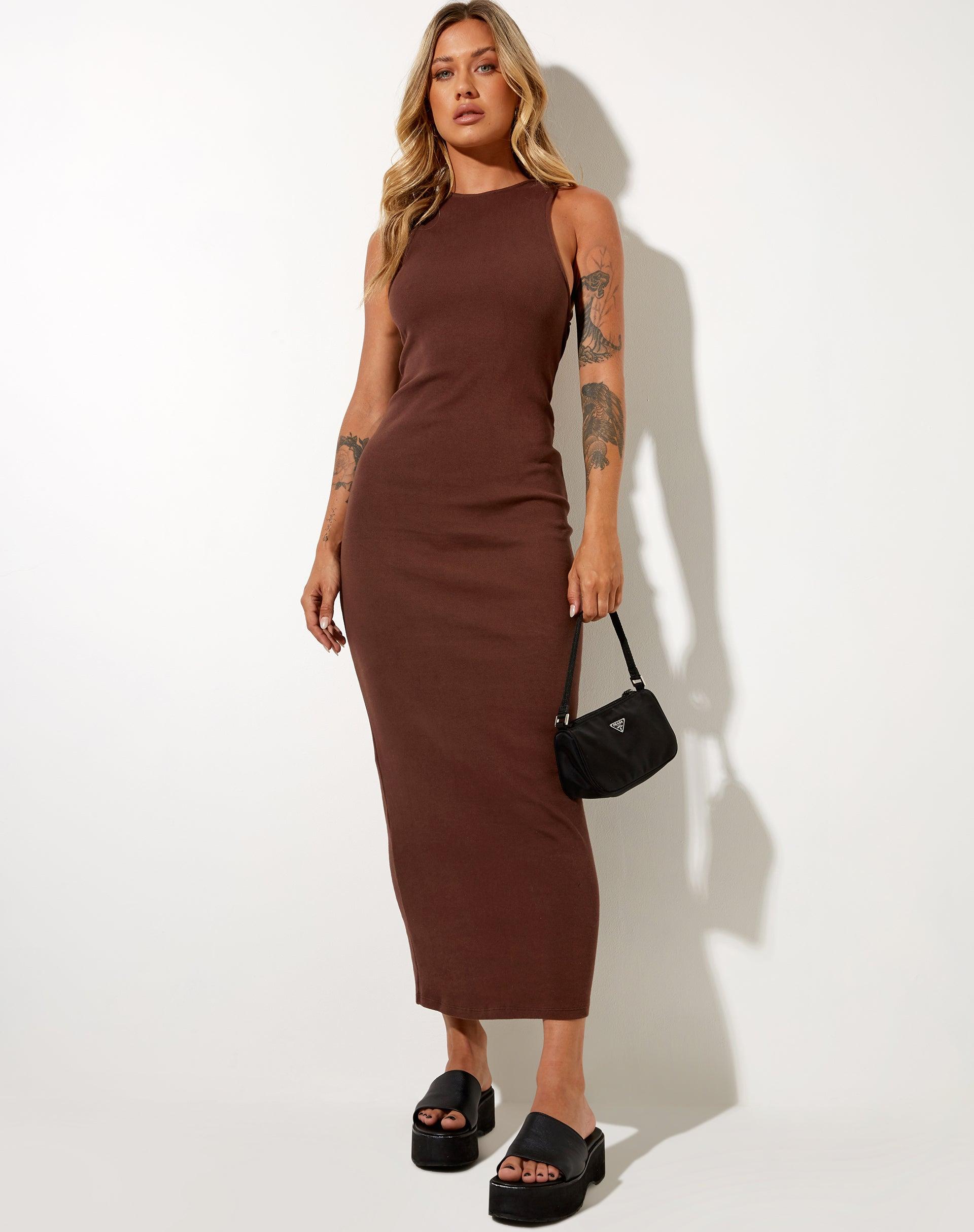 Sarves Maxi Dress in Rib Deep Mahogany Product Image