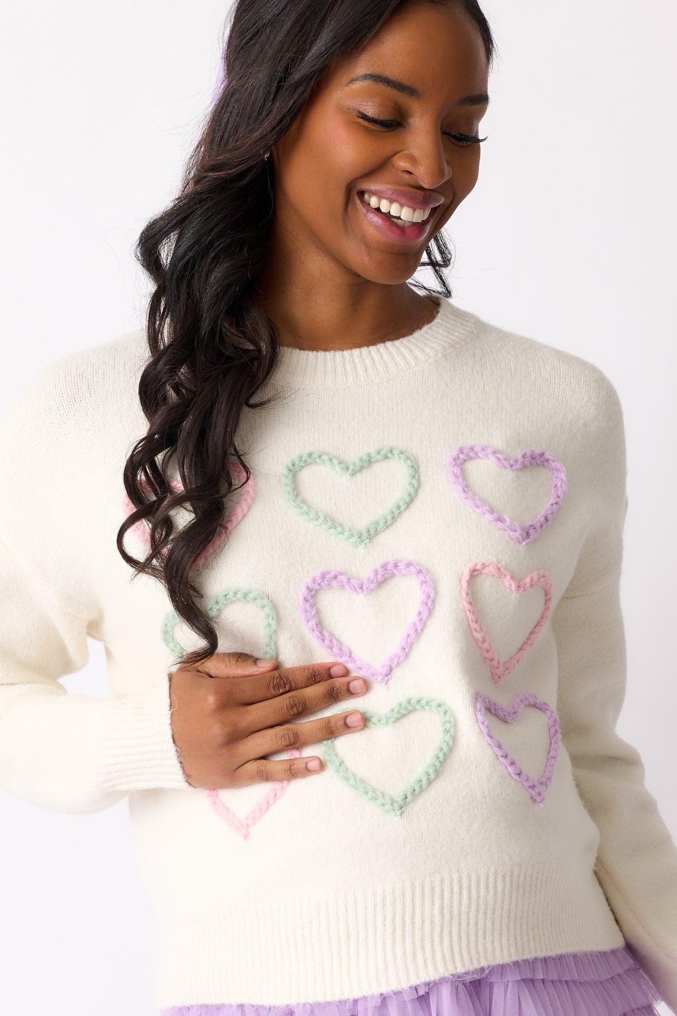 You & Me Ivory Heart Stitch Sweater Product Image