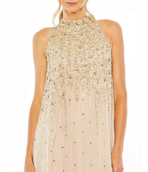Mac Duggal High Neck Sleeveless Sequin Embellished Trapeze Dress Product Image