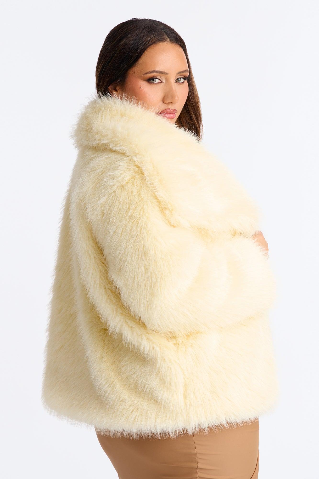 Winter Party Faux Fur Coat - Yellow Female Product Image