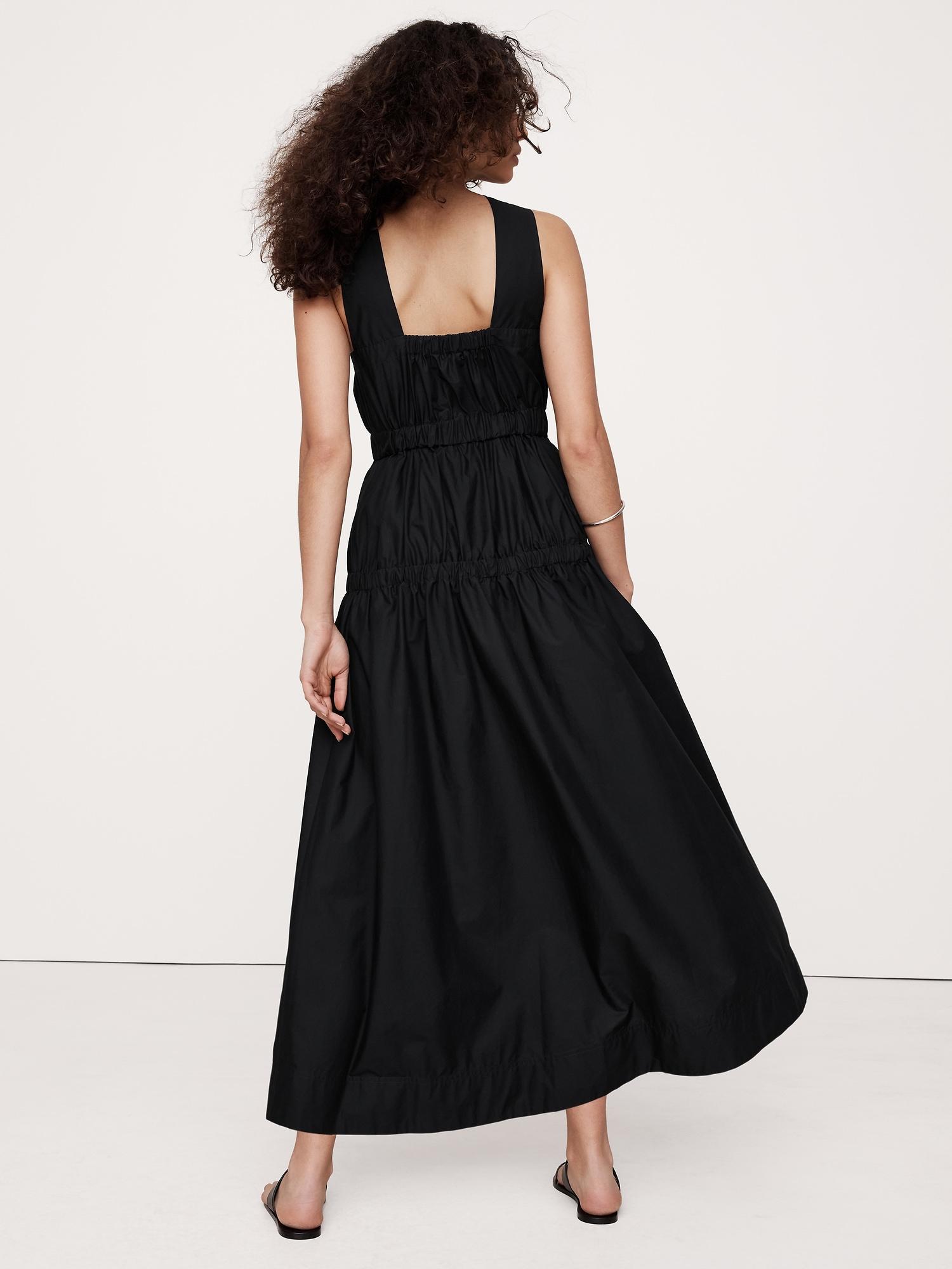 Cotton Poplin Ruched Drop-Waist Maxi Dress Product Image