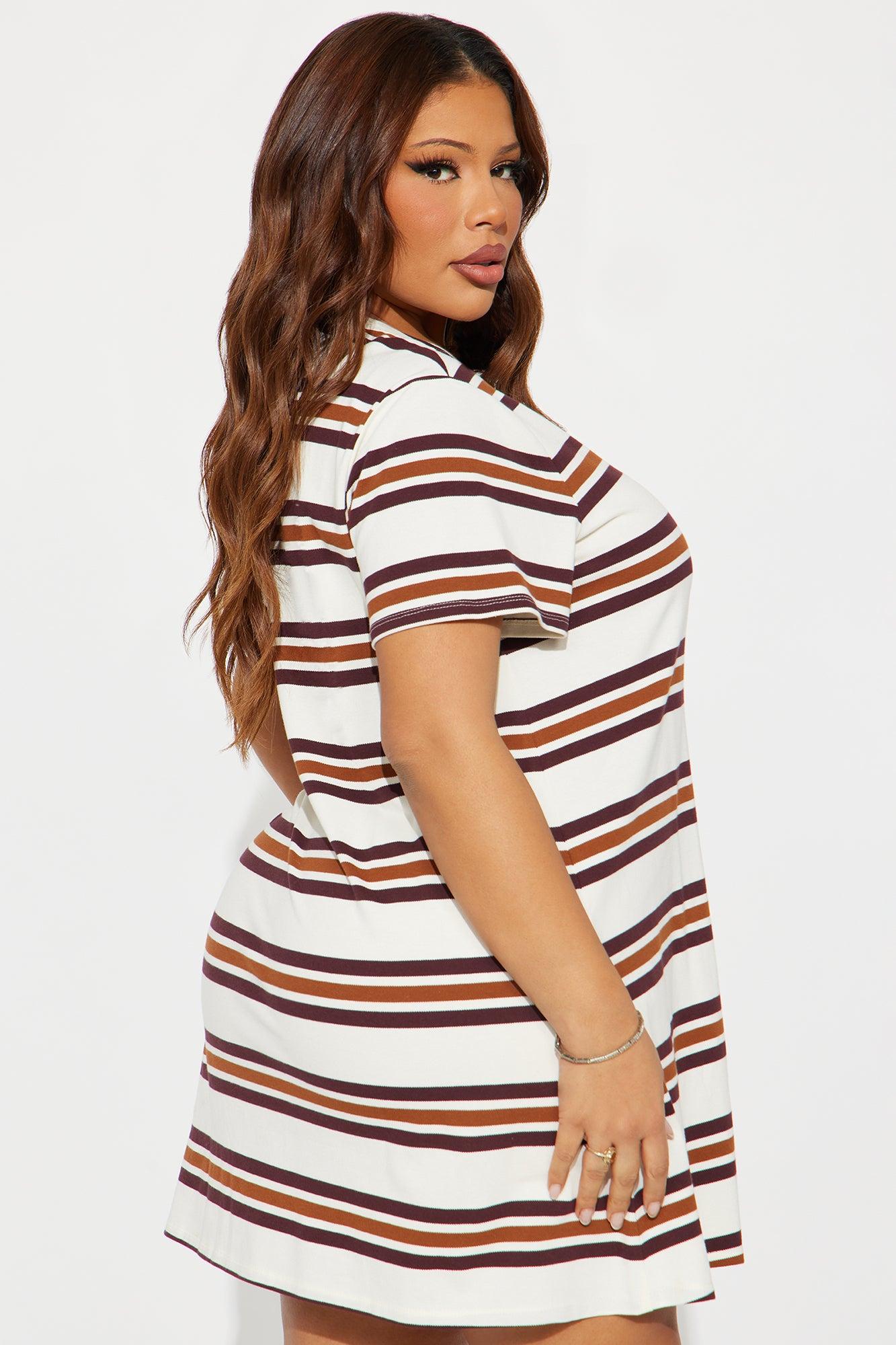 Demi Short Sleeve Striped Mini Dress - Brown/combo Female Product Image
