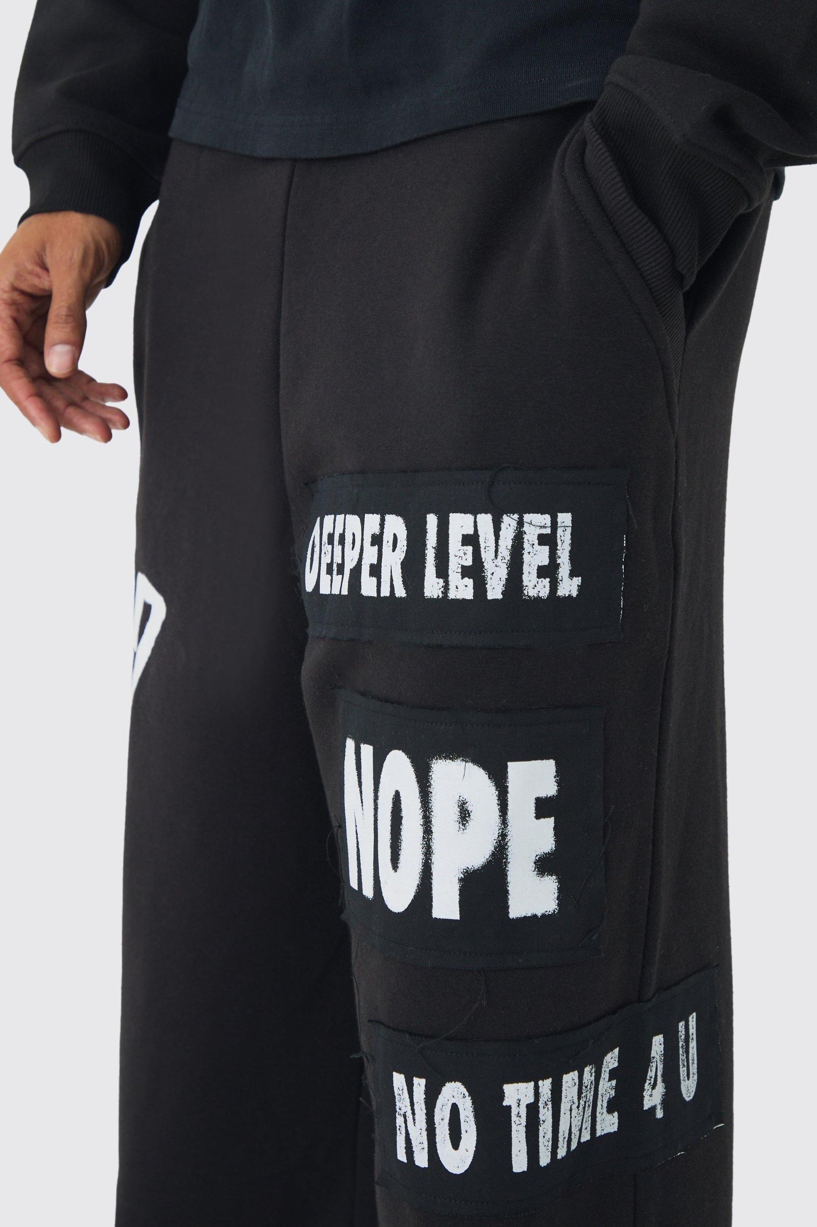 Relaxed Wide Leg Graffiti Applique Distressed Sweatpants | boohooMAN USA Product Image