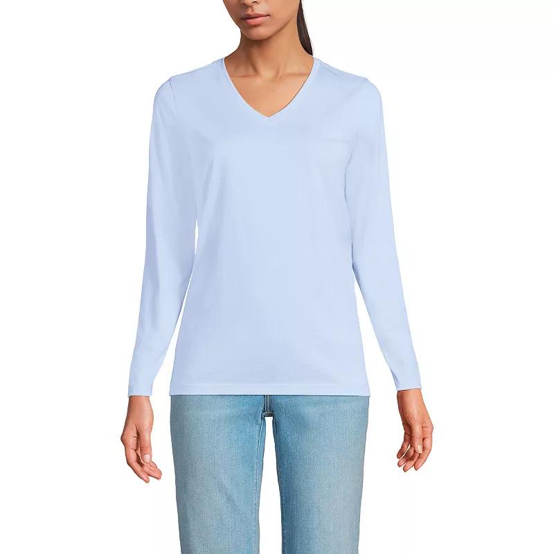 Women's Lands' End Relaxed-Fit Supima Long Sleeve Cotton V-Neck Tee,  Product Image
