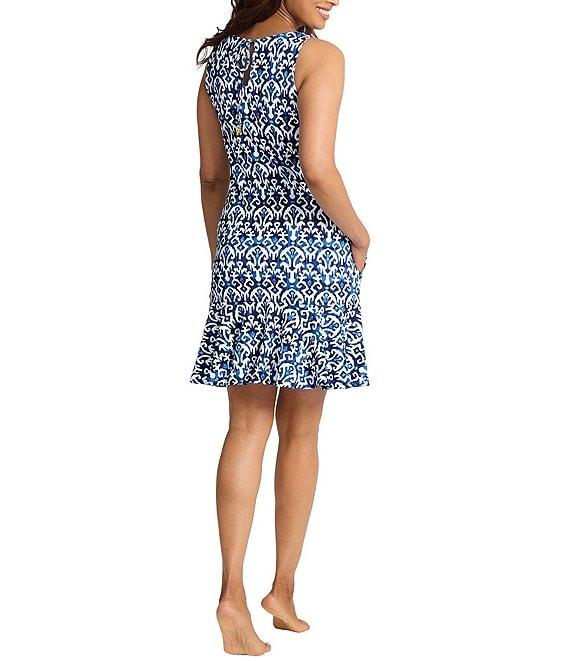 Tommy Bahama Island Cays Blooms Geometric Print Sleeveless Ruffle Hem Spa Dress Swim Cover-Up Product Image