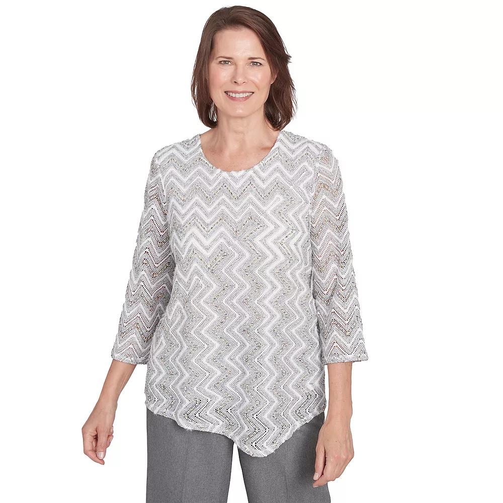 Petite Alfred Dunner Spliced Crewneck Wavy Stripe Top, Women's, Size: Small Petite, Gray Team Product Image