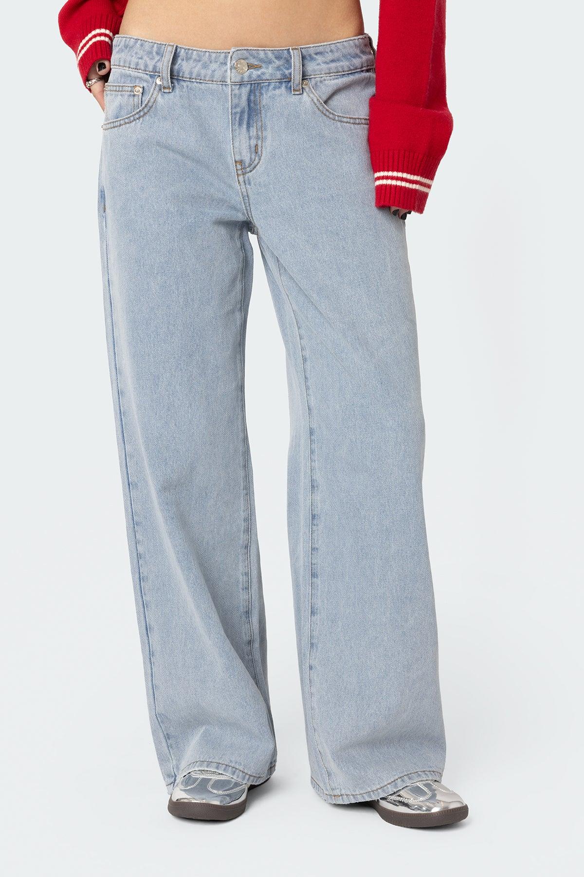 Petite Raelynn Washed Low Rise Baggy Jeans Product Image