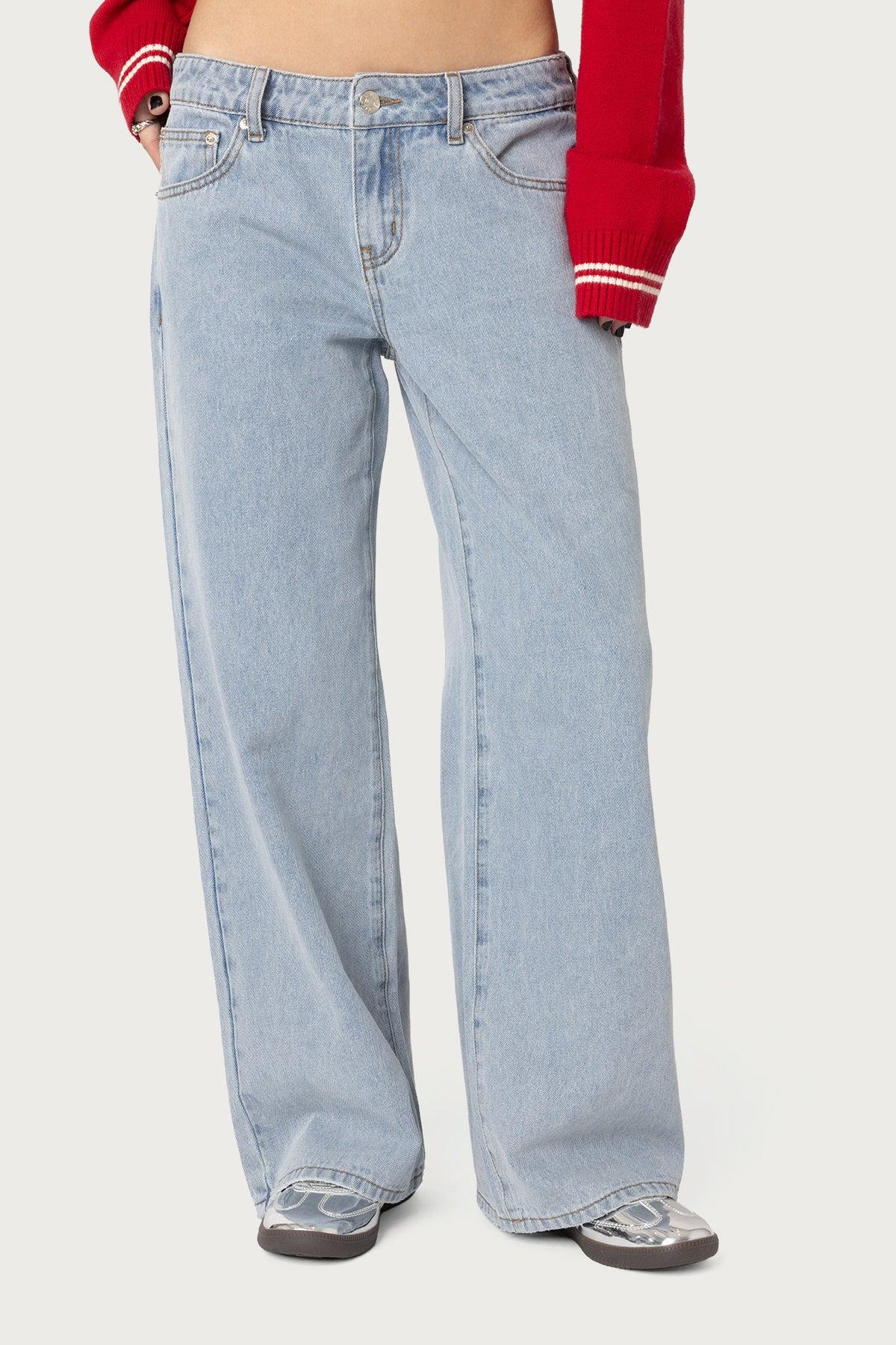 Petite Raelynn Washed Low Rise Baggy Jeans Product Image