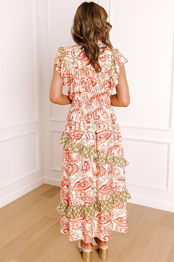 Paisley Picnic Asymmetrical Ruffle Midi Dress Product Image
