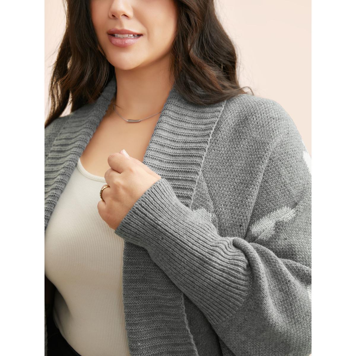Plus Size Lapel Collar Heart Shaped Cardigan Mediumgray Women Casual Oversized Long Sleeve Everyday Cardigans BloomChic 18-20/2X Product Image