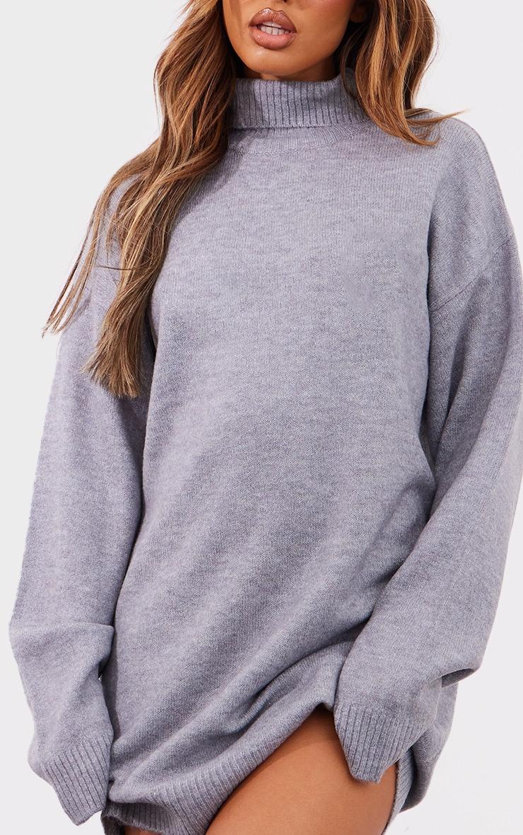 Petite Grey Knitted Slouchy Sweater Dress Product Image