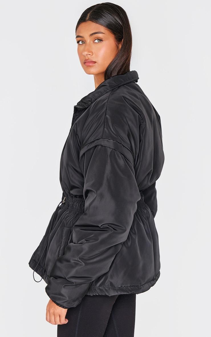  Black Cinched Waist Padded Jacket Product Image