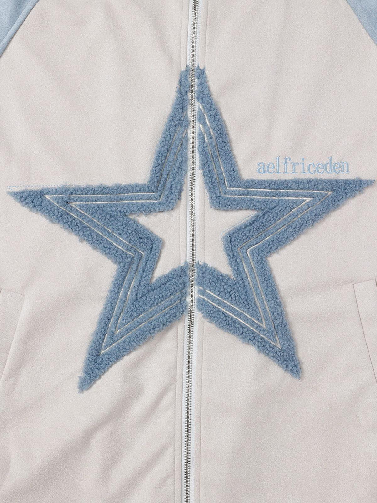 Aelfric Eden Suede Star Patchwork Zip Up Hoodie Product Image