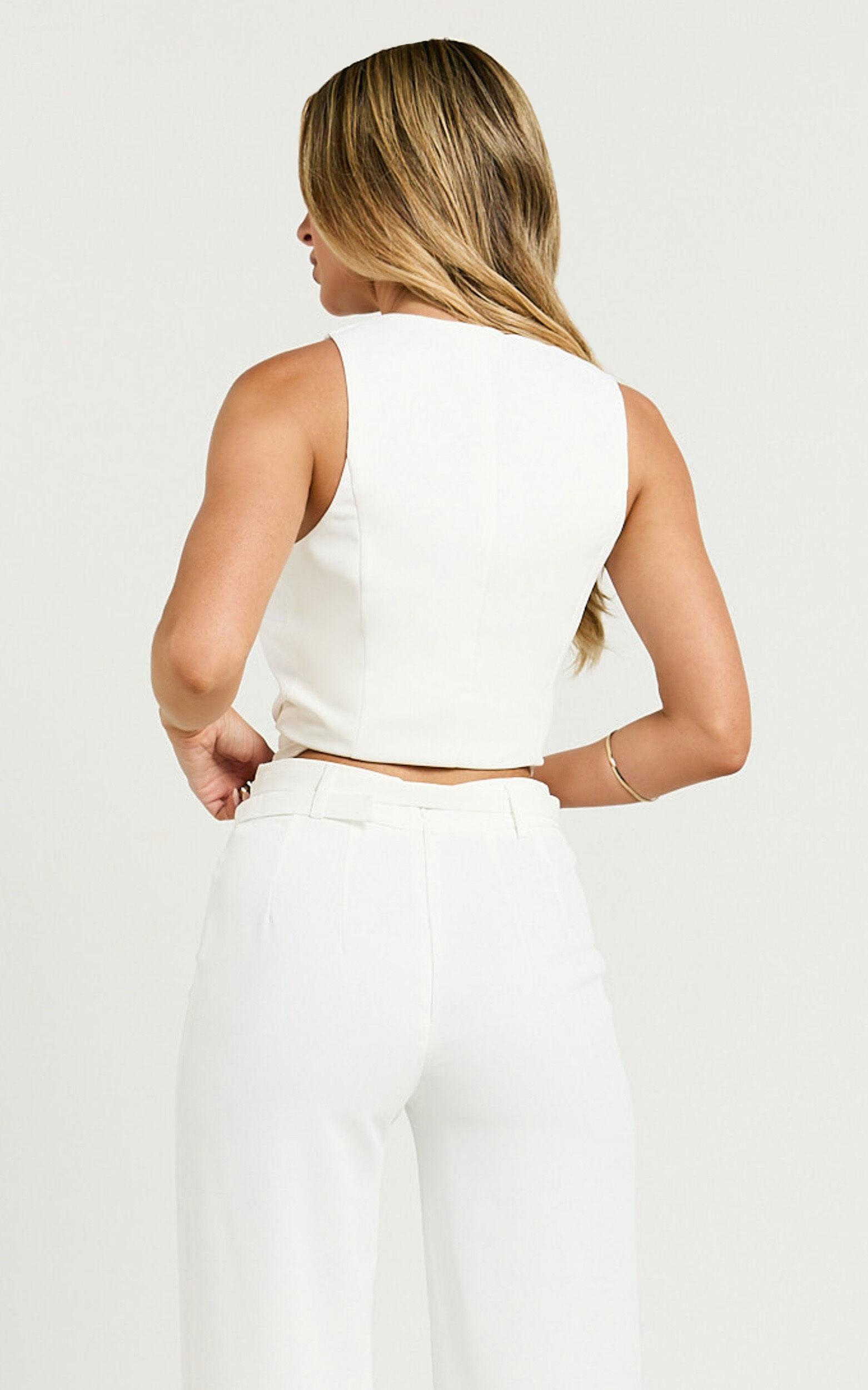 Romeo Top - Scoop Neck Button Down Vest in White Product Image