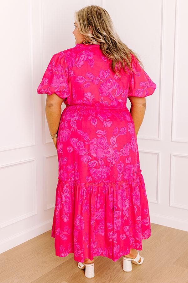 Pretty In Blooms Floral Midi Dress in Hot Pink Curves Product Image