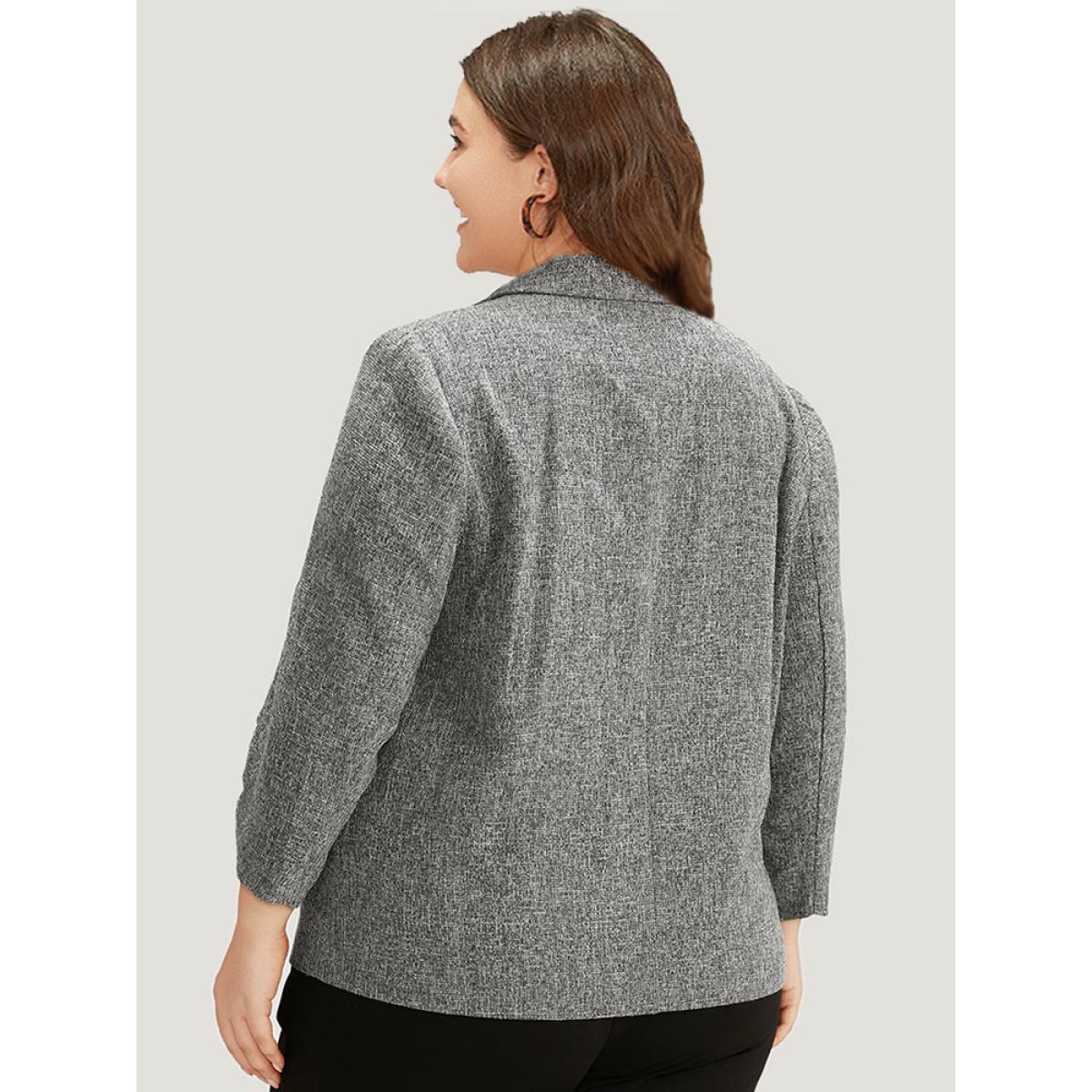 Plus Size Coarse Tweed Ruched Cuffs Flap Pocket Blazer DimGray Women Office Plain Texture Sleeve Long Sleeve Suit Collar 18-20/2X At the Office Blazers BloomChic Product Image