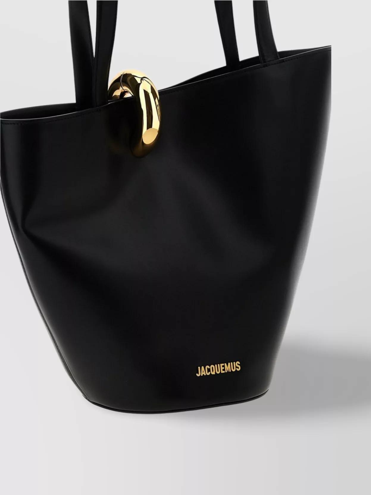 JACQUEMUS The Medium Bambola Asymmetric Leather Bucket Bag In Black 990 Product Image