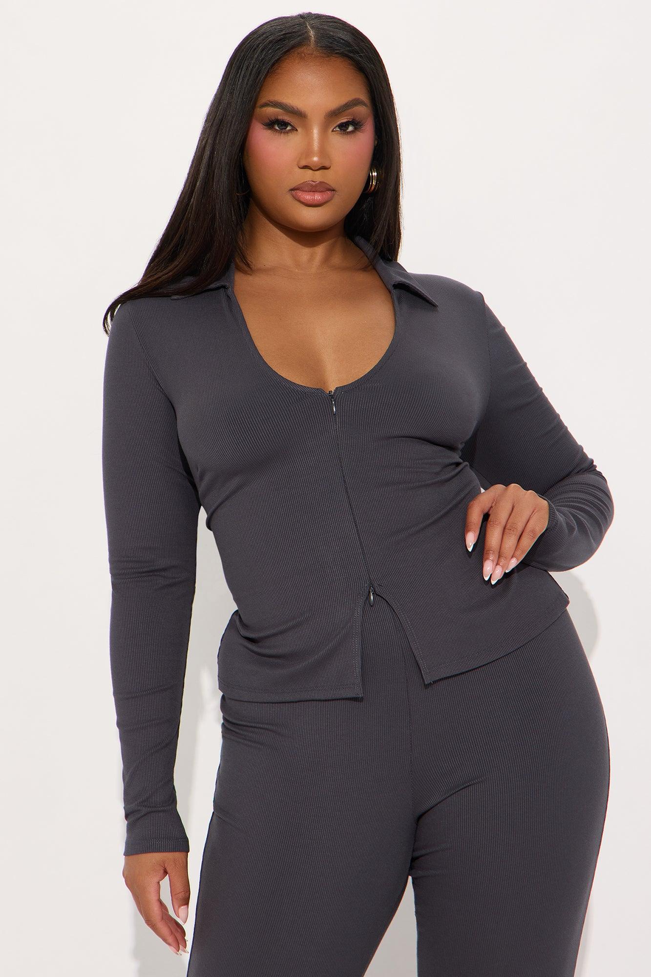 Marlen Ribbed Pant Set - Charcoal Product Image