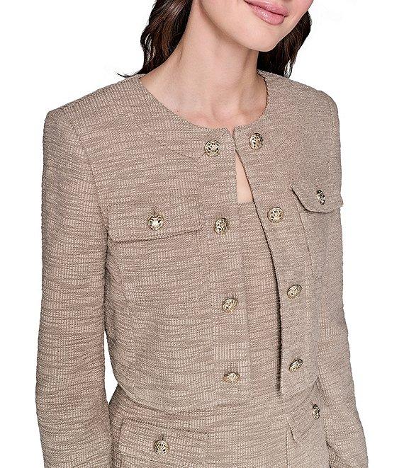 KARL LAGERFELD PARIS Cropped Tweed Long Sleeve Jacket Product Image