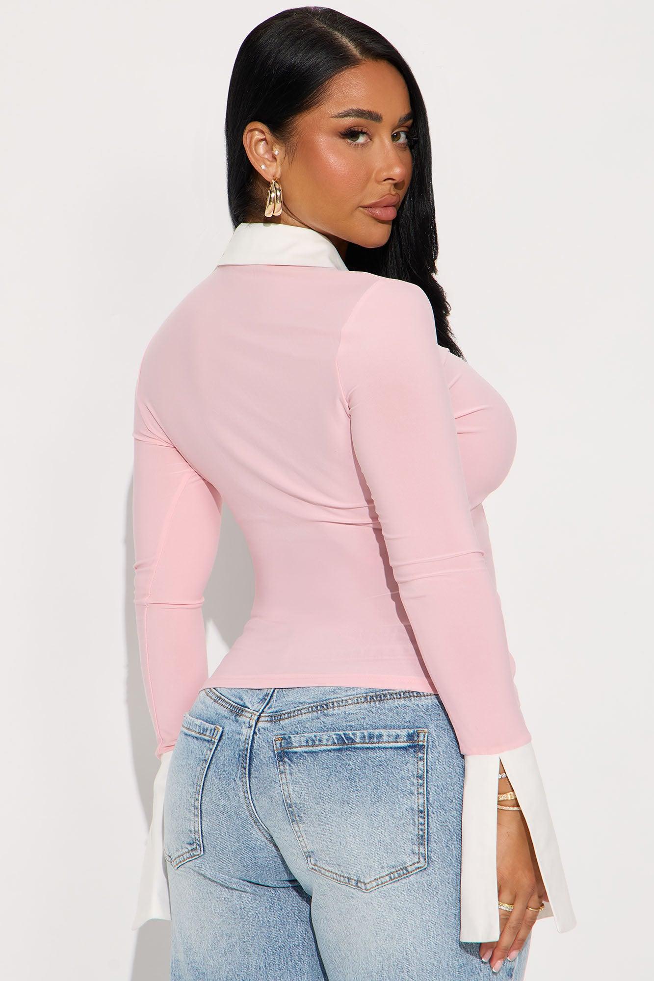 Sue Long Sleeve Button Up Shirt - Pink/combo Female Product Image